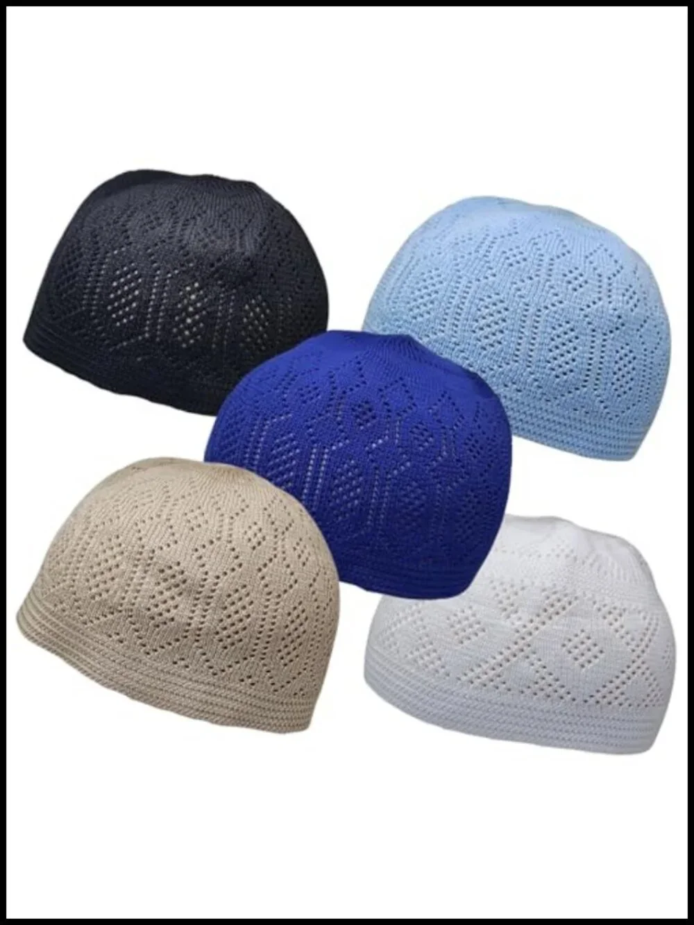 5 Pack Cotton Muslim Prayer Hat Kufi Beanie Skull Cap Set Ramadan Gift